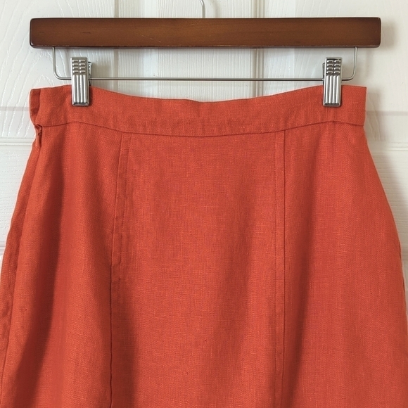 Express Tailleur 90's Vintage Linen High Waisted Mini Pencil Skirt Orange 7/8 - Picture 9 of 9